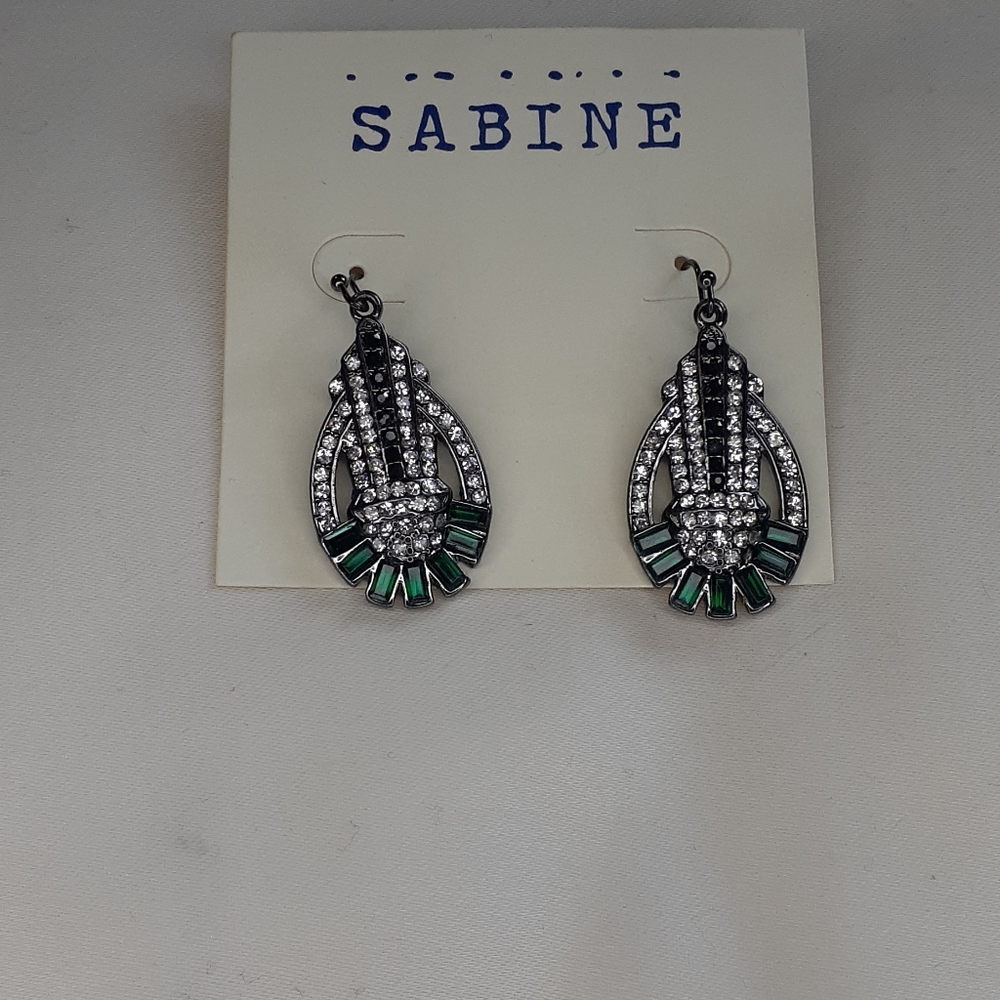 Sabine faux diamond and emerald earrings NWT